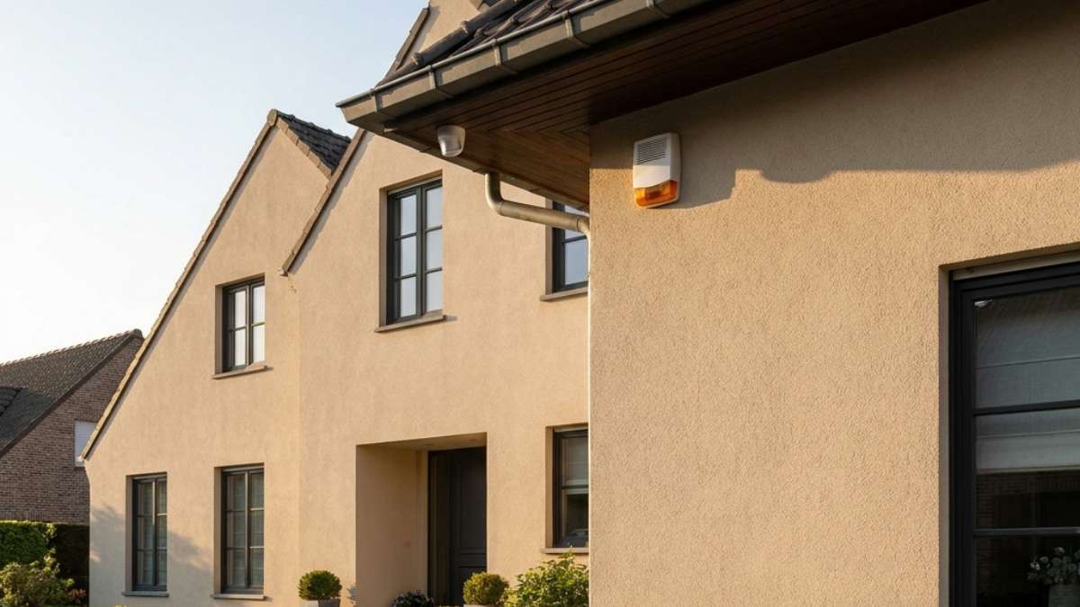 La façade d'une maison belge avec un des boîtiers anti-intrusion.