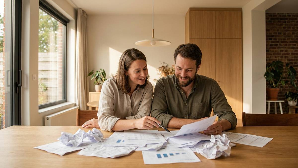 Un couple compare différents devis dans leur salle à manger.